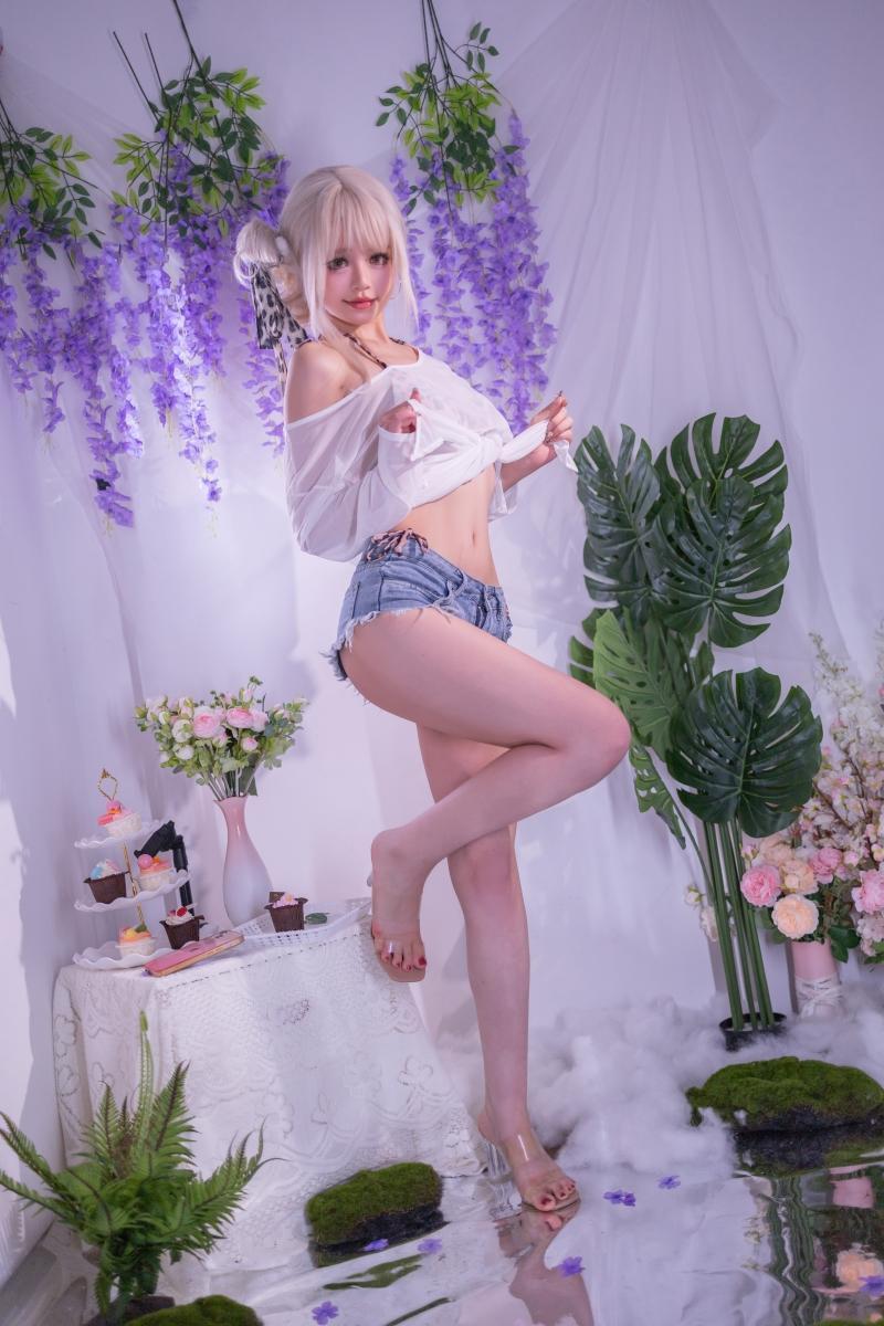 星黛鹿鹿 千反田鹿子 罩纱豹纹泳装【41P-496MB】-性感美女